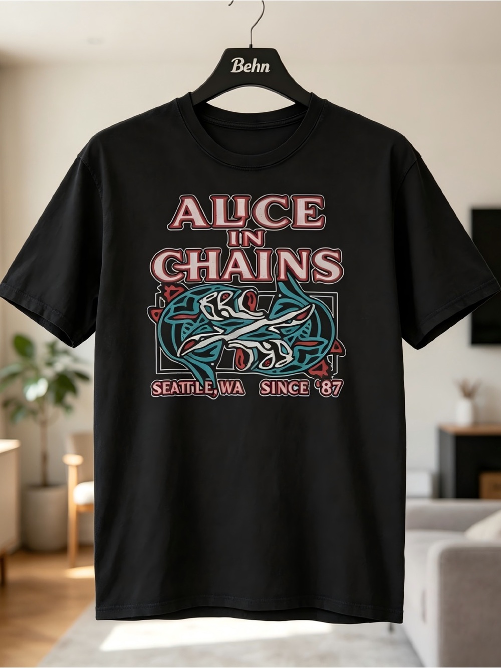Alice In Chains Unisex T-Shirt Totem Fish Black Womens Mens T-shirt Unisex
